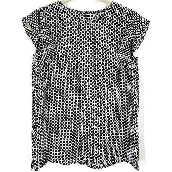 Adrianna Papell Black and White Geometric Blouse Small Flutter Sleeves NEW - Picture 1 of 11